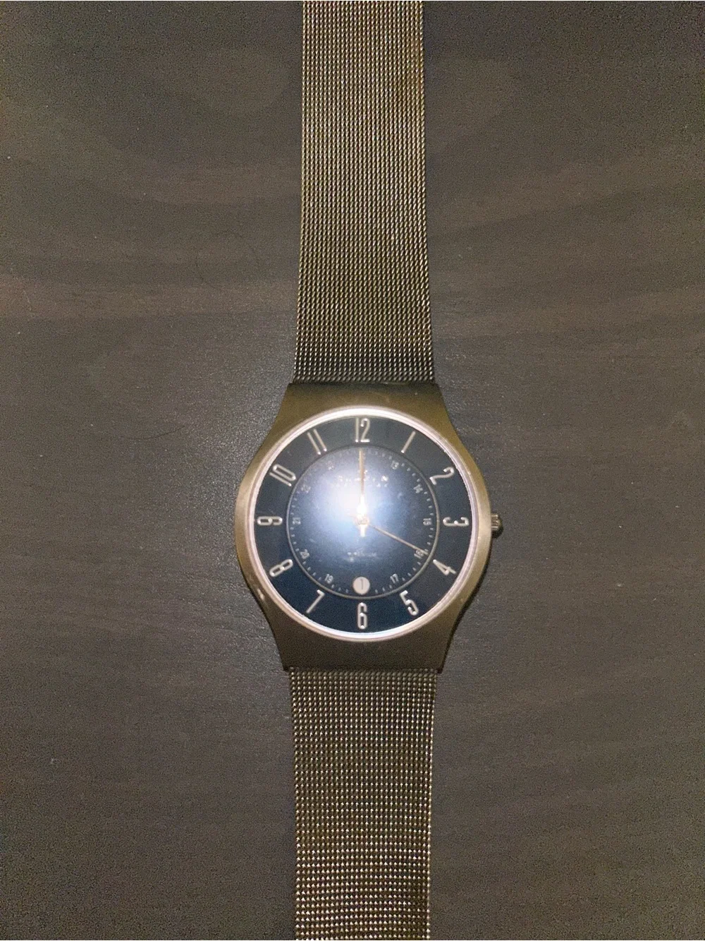 Skagen Men's Navy Blue Dial Titanium-Tone Mesh Watch